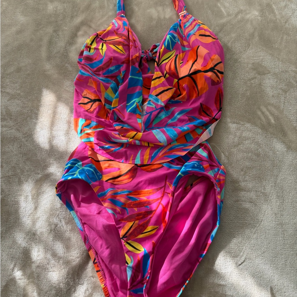 Bar III Vibrant Leaf Print Kids One Piece - Picture 3 of 5